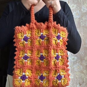 Handmade Crochet Tote Bag - Orange and Yellow